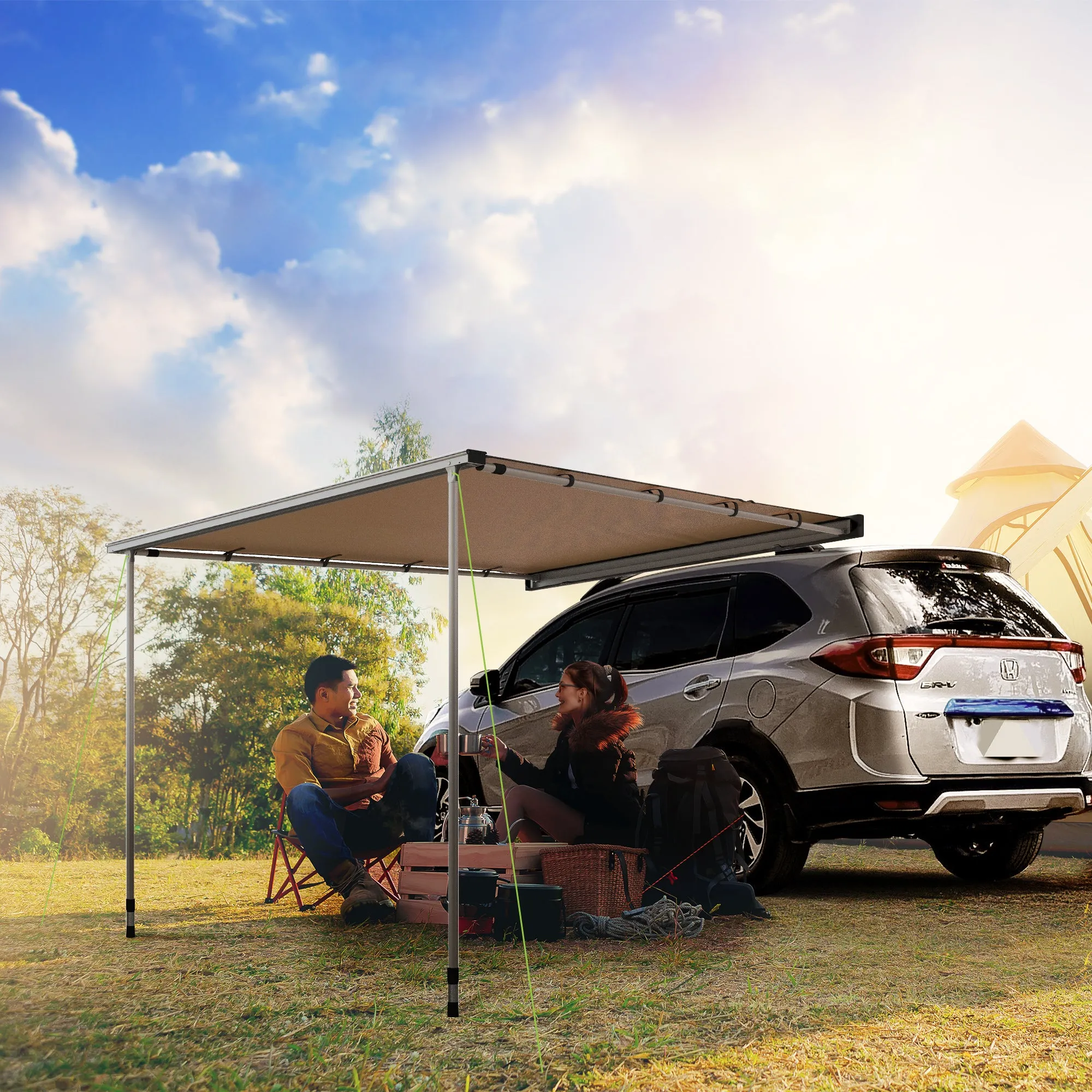 2.5x1.6m Waterproof Adjustable Height Side Car Roof Awning, Khaki - Image 3