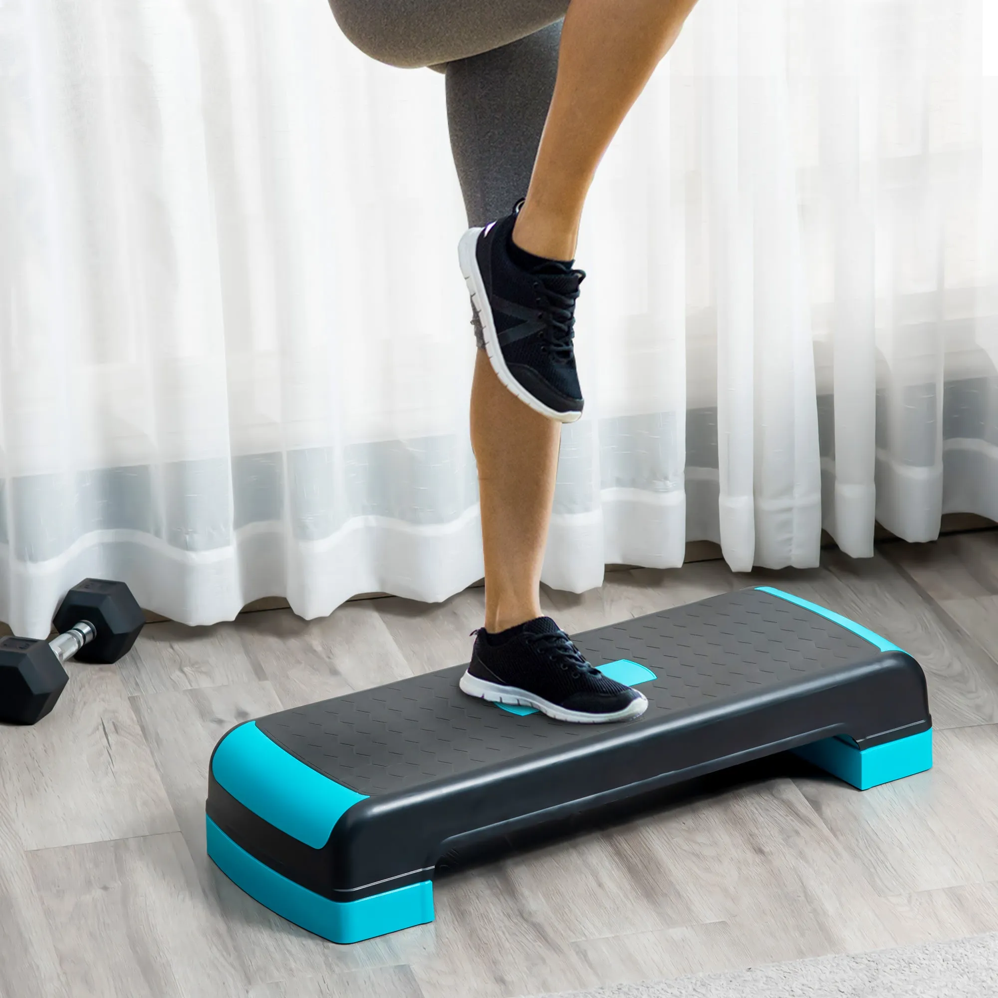 Aerobic Step Fitness Adjustable to 3 Heights 10-15-20 cm in Plastic, Black and Blue - Image 2