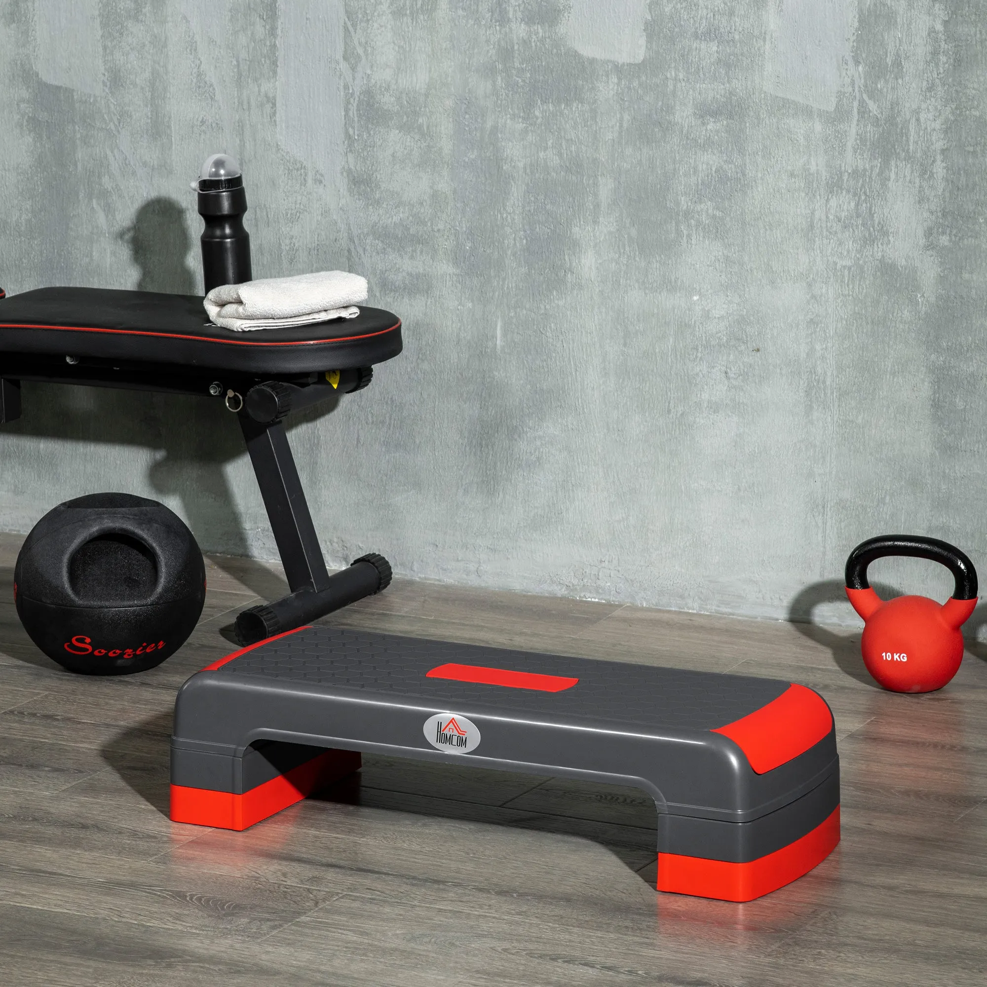 Aerobic Step Fitness Adjustable to 3 Heights 10-15-20 cm in Plastic, Black and Red - Image 2