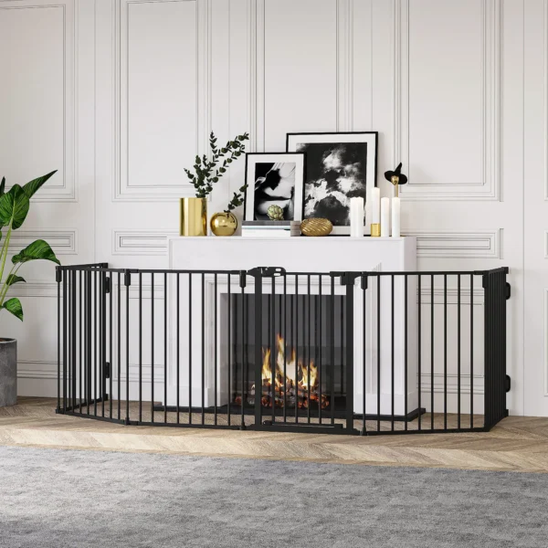 Folding Safety Gate 6 Sections, Steel Dog Barrier Gate, Automatic Locking and Closing System, Black