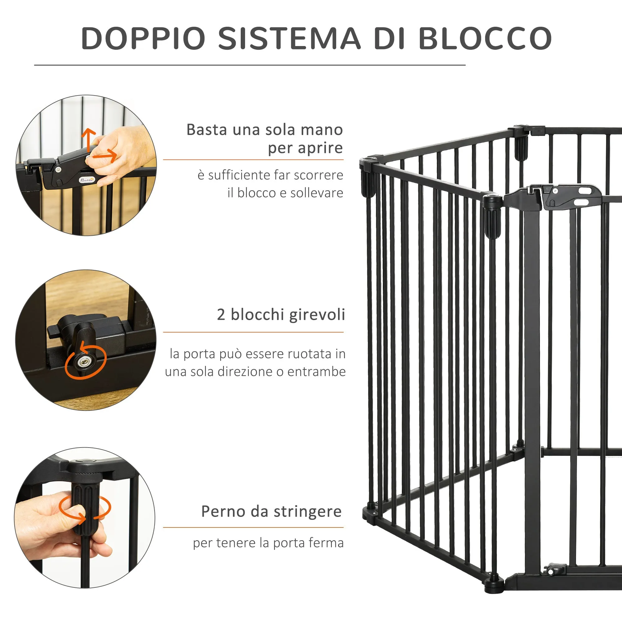 Folding Safety Gate 6 Sections, Steel Dog Barrier Gate, Automatic Locking and Closing System, Black - Image 3