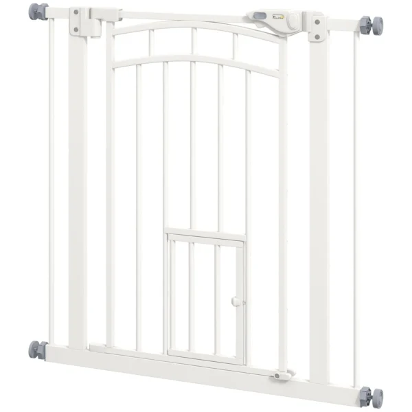 Small and Medium Dog Gate with Automatic Closing, in Steel and PA, 74-80x76 cm, White