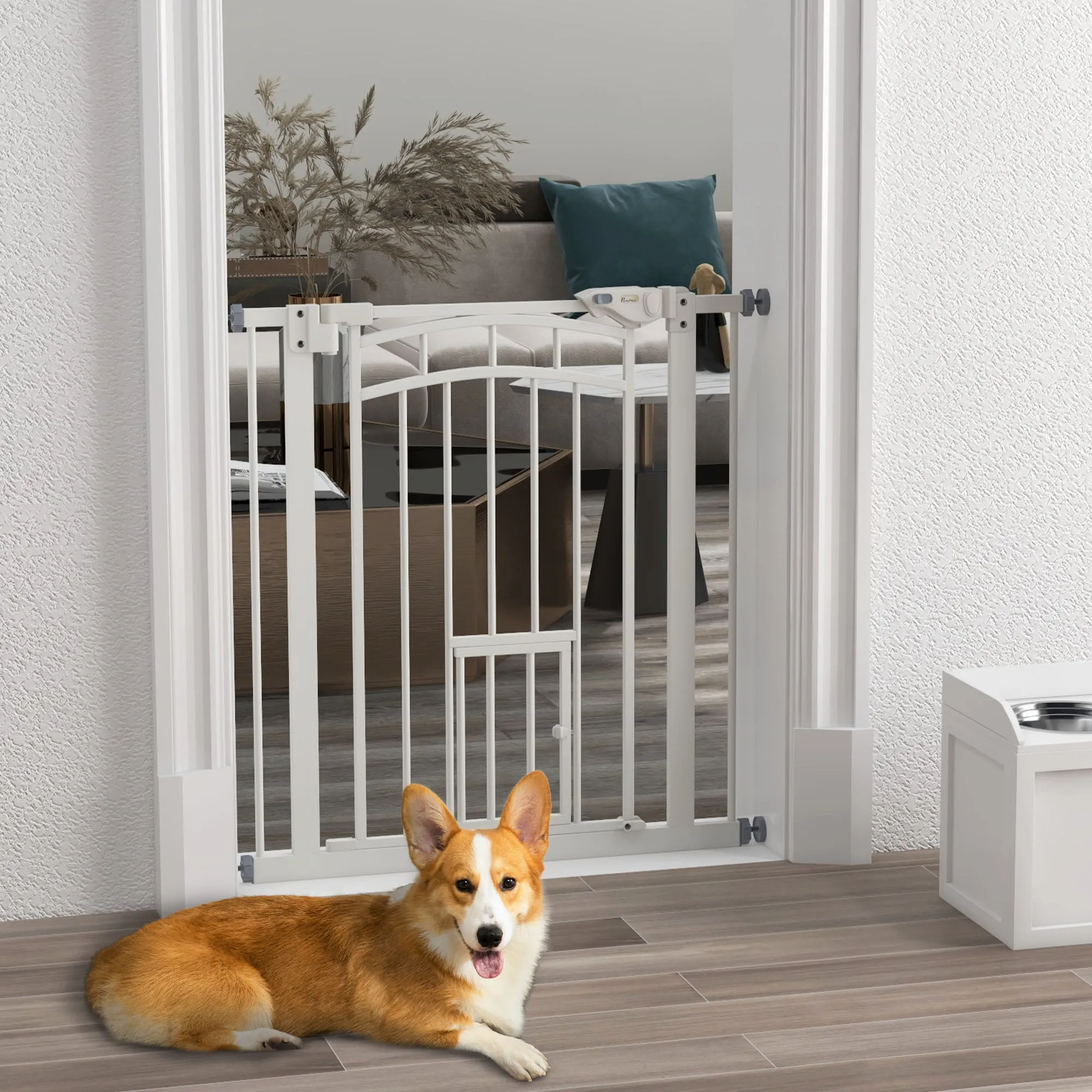 Small and Medium Dog Gate with Automatic Closing, in Steel and PA, 74-80x76 cm, White - Image 2