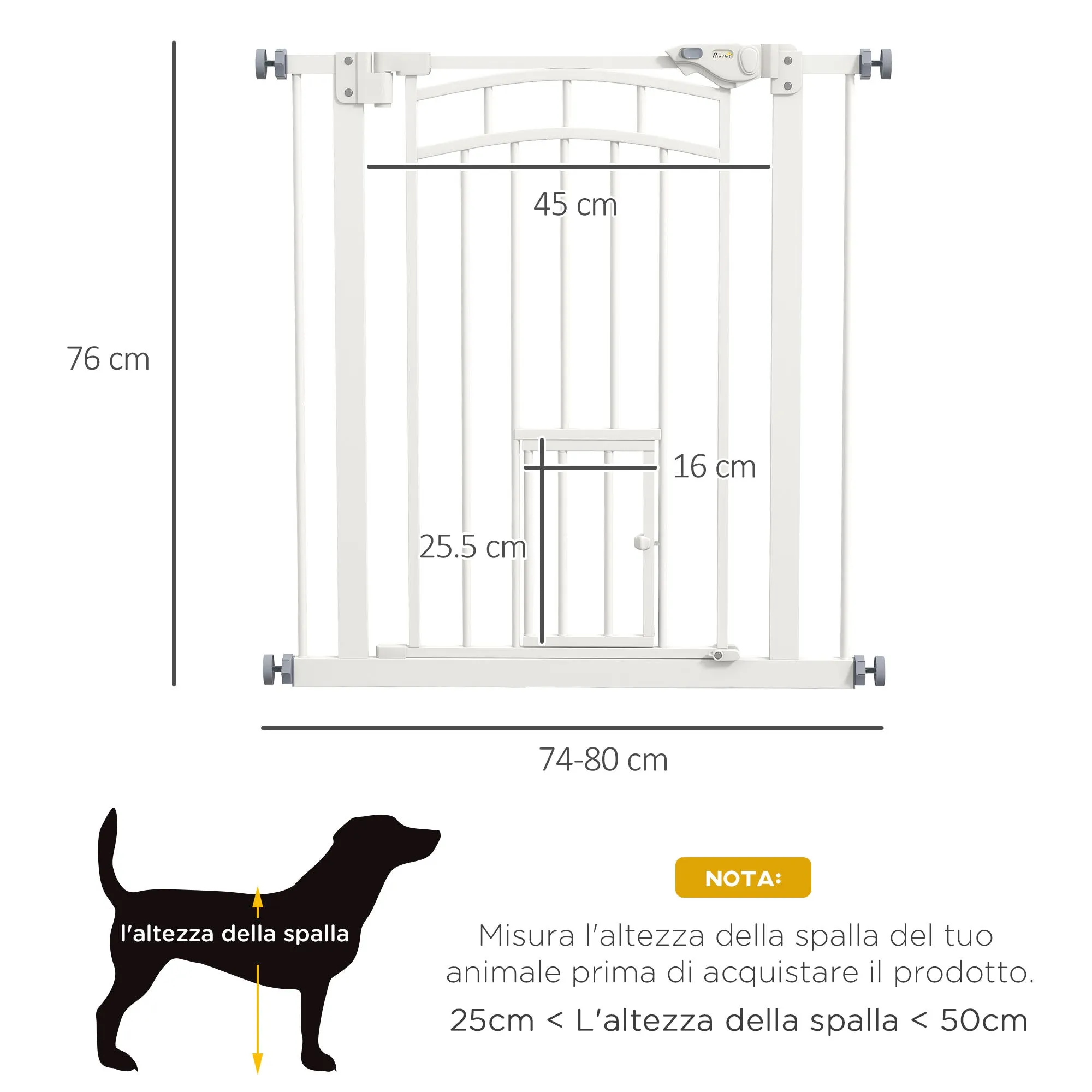 Small and Medium Dog Gate with Automatic Closing, in Steel and PA, 74-80x76 cm, White - Image 3