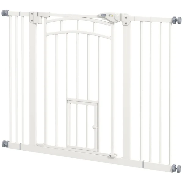 Small and Medium Dog Gate with Automatic Closing, in Steel and PA, 74-100x76 cm, White
