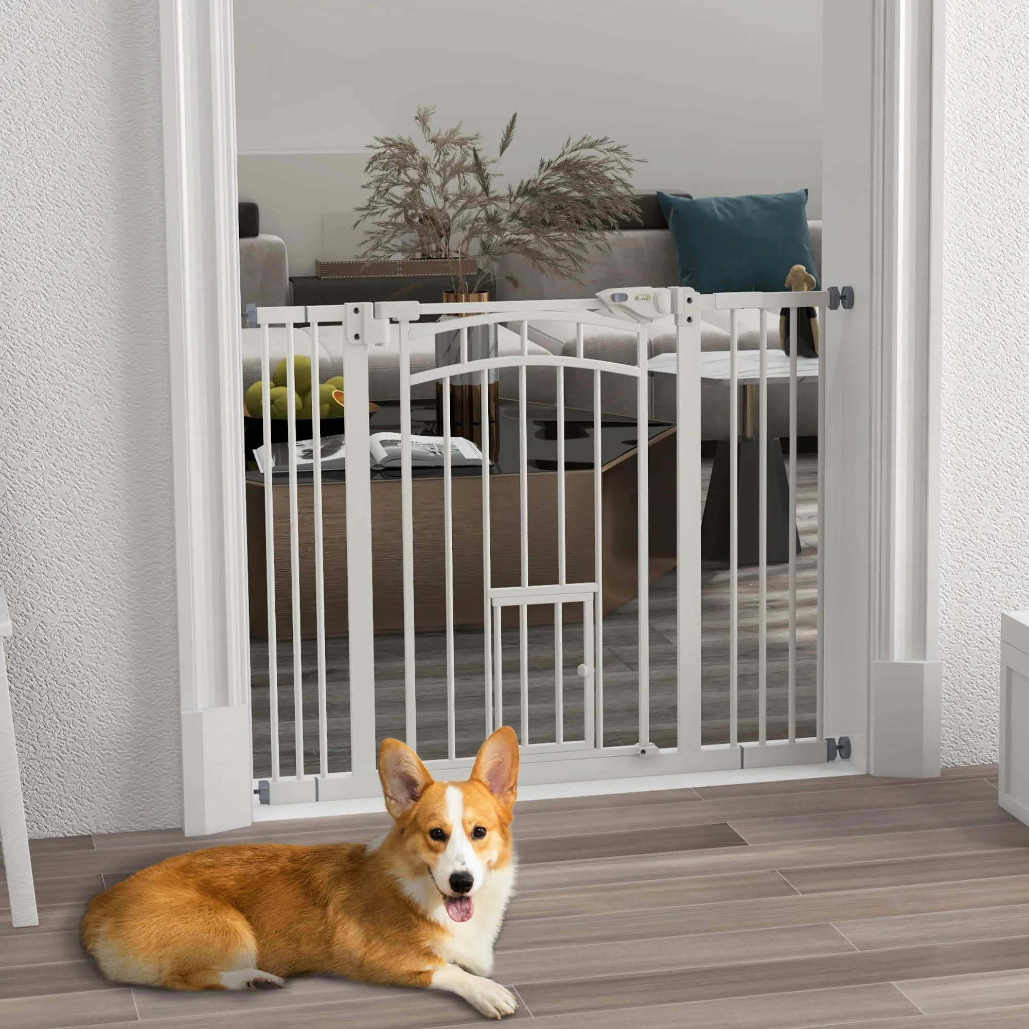 Small and Medium Dog Gate with Automatic Closing, in Steel and PA, 74-100x76 cm, White - Image 2