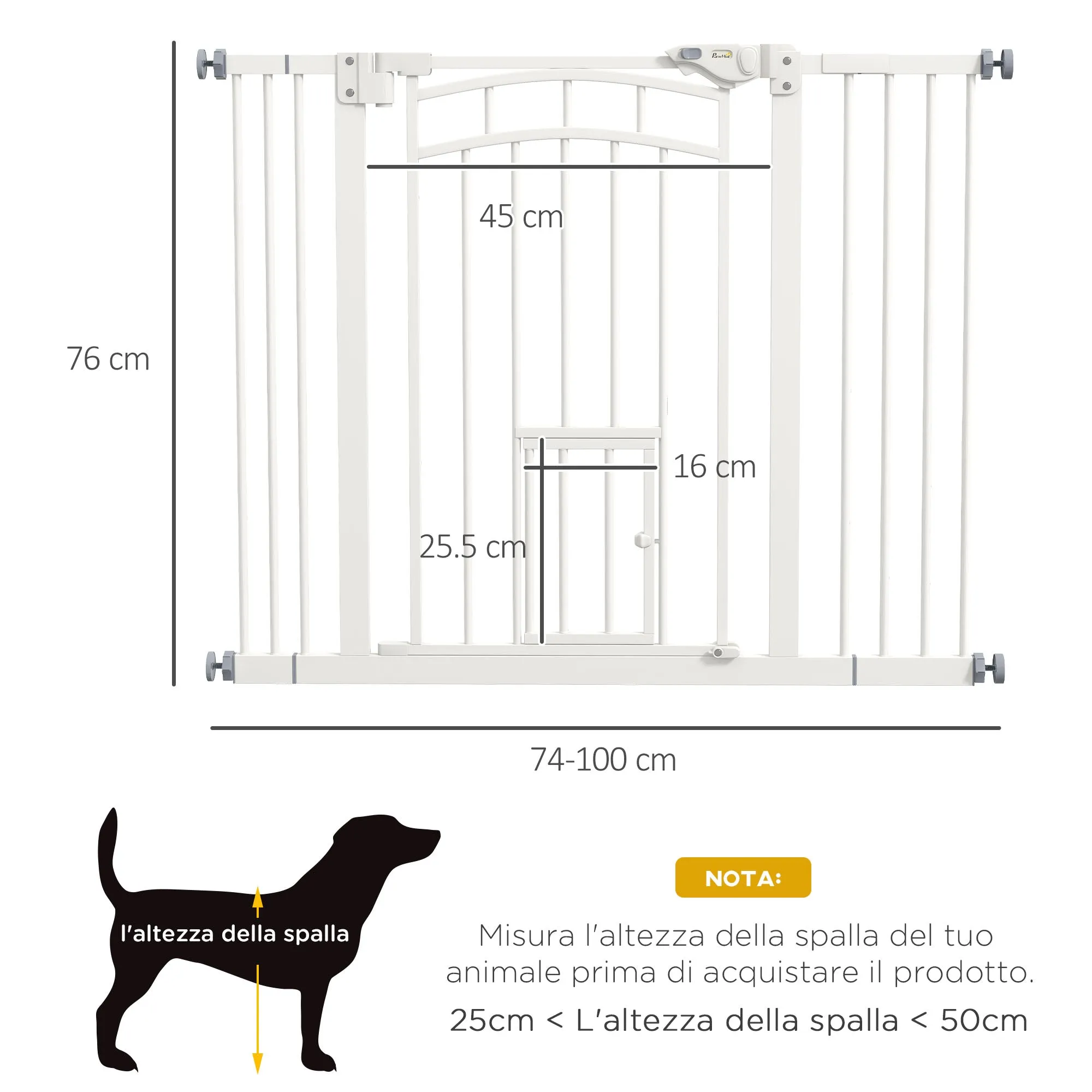 Small and Medium Dog Gate with Automatic Closing, in Steel and PA, 74-100x76 cm, White - Image 3