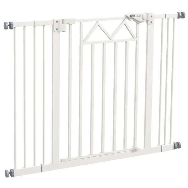 Small and Medium Dog Gate with Automatic Closing, in Steel and PA, 74-100x76 cm, White