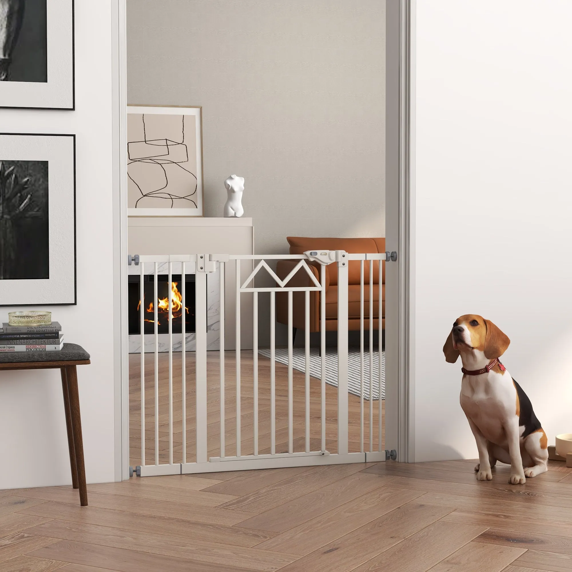 Small and Medium Dog Gate with Automatic Closing, in Steel and PA, 74-100x76 cm, White - Image 2