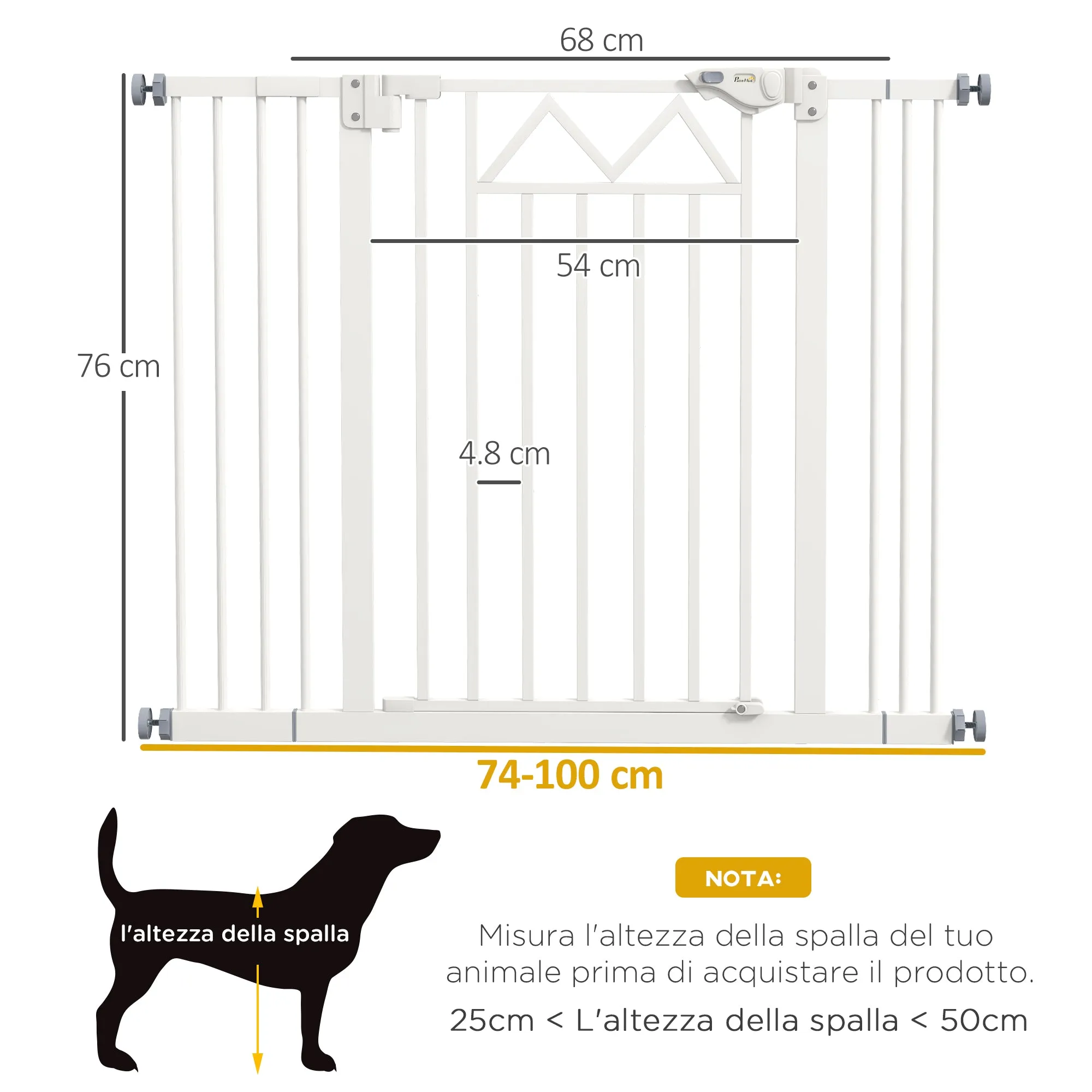 Small and Medium Dog Gate with Automatic Closing, in Steel and PA, 74-100x76 cm, White - Image 3