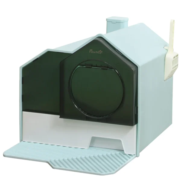 Closed Cat Litter Box with Removable Tray, Mat and Scoop, 47x45x42cm, Light Blue