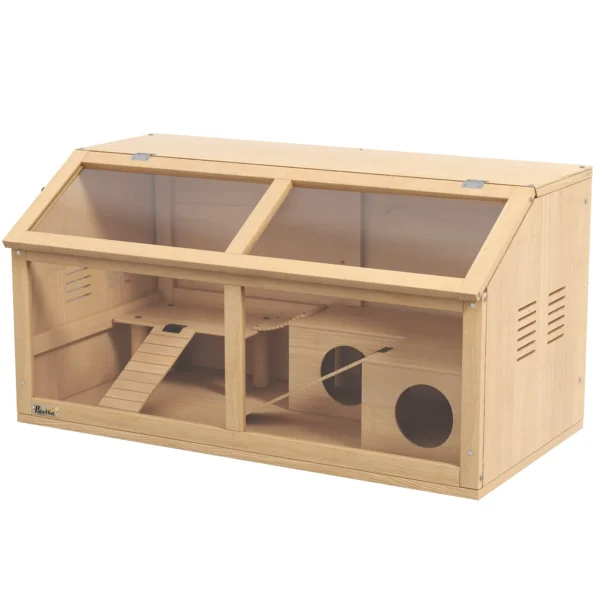 Hamster Cage with Platform, Ladders, Hut and Bridge, in Fir Wood, 85x45x44 cm