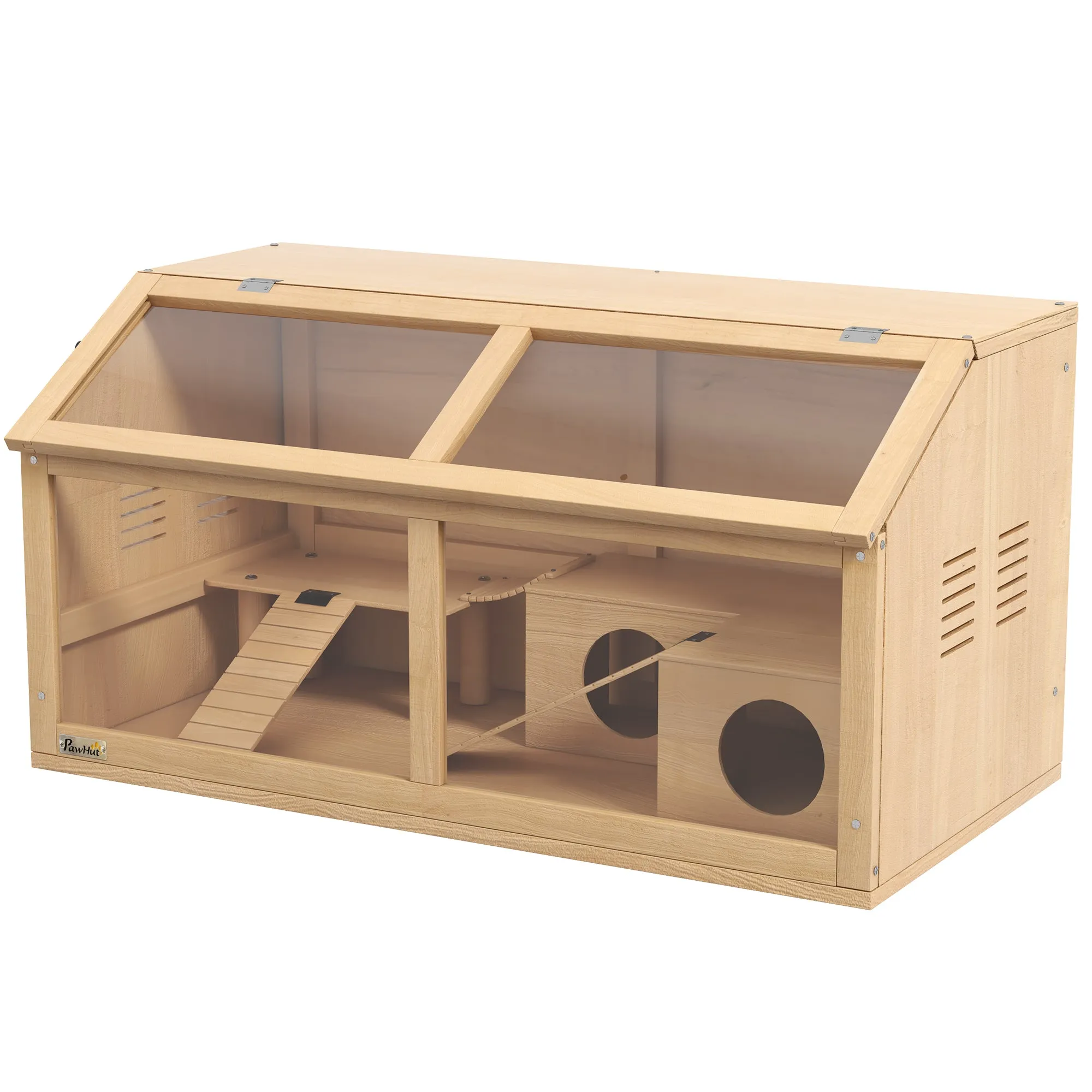 Hamster Cage with Platform, Ladders, Hut and Bridge, in Fir Wood, 85x45x44 cm