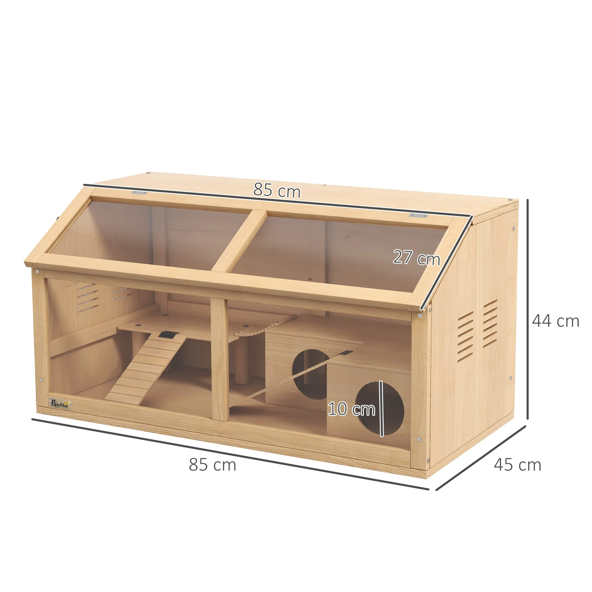 Hamster Cage with Platform, Ladders, Hut and Bridge, in Fir Wood, 85x45x44 cm - Image 3