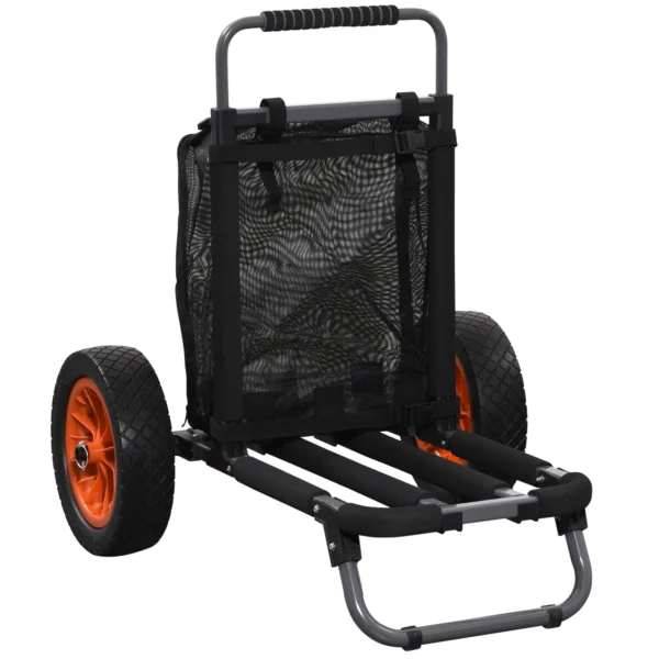 Folding Beach Cart with Mesh Pocket, Telescopic Handle and Kickstand, 82x67x81 cm