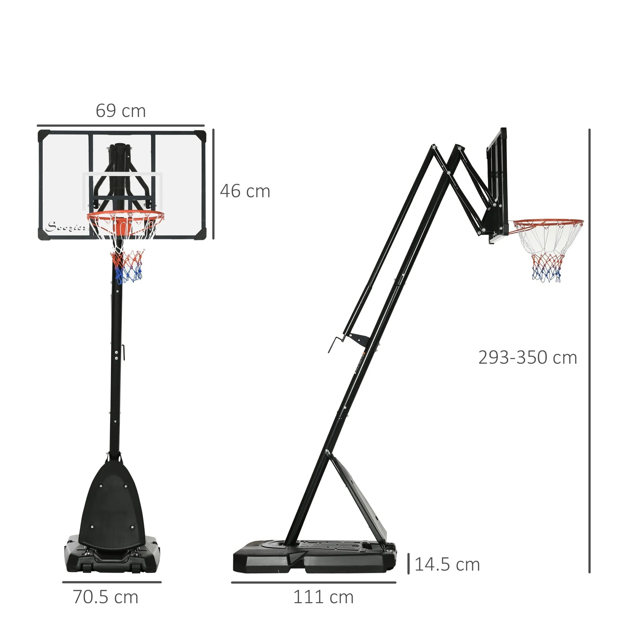 SportNow basketball basketball basketball, adjustable in height and laptop with scoreboard and wheels, 107x70cm, black and red - Image 3