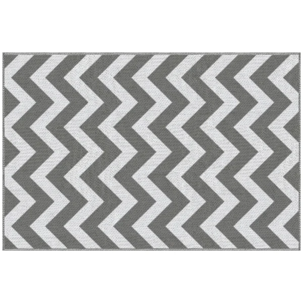 Reversible Outdoor Rug with Geometric Pattern, 121x182 cm, Grey and White
