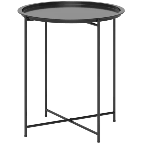 Garden Coffee Table with Removable Tray and Folding Steel Legs, Ø46x50 cm, Black