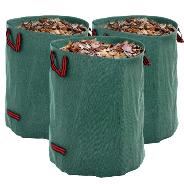 Set of 3 300 L Garden Waste Bags with Handles, Resealable and Reusable, Ø67x84 cm, Green