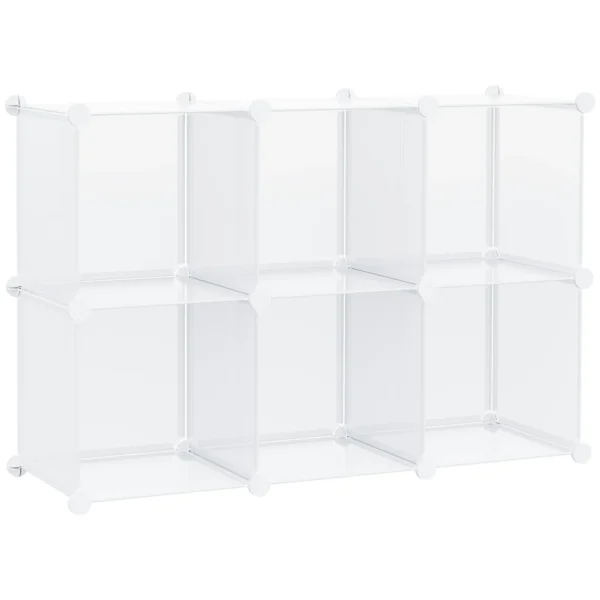 Mobile Space-saving Modular Shoe Rack, 6 Cubes in PP Plastic, 65x32x162 cm, Transparent