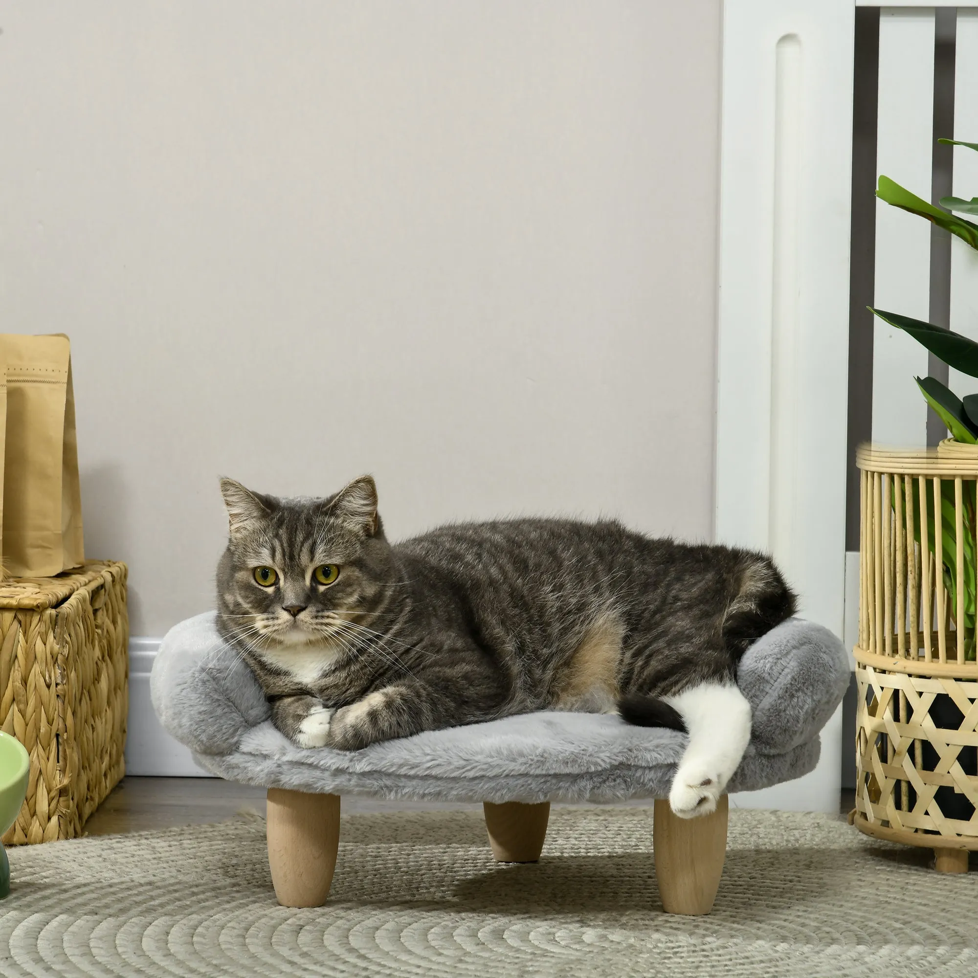 Plush Dog and Cat Sofa Bed with Removable Backrest, 47x40x20 cm, Grey - Image 2