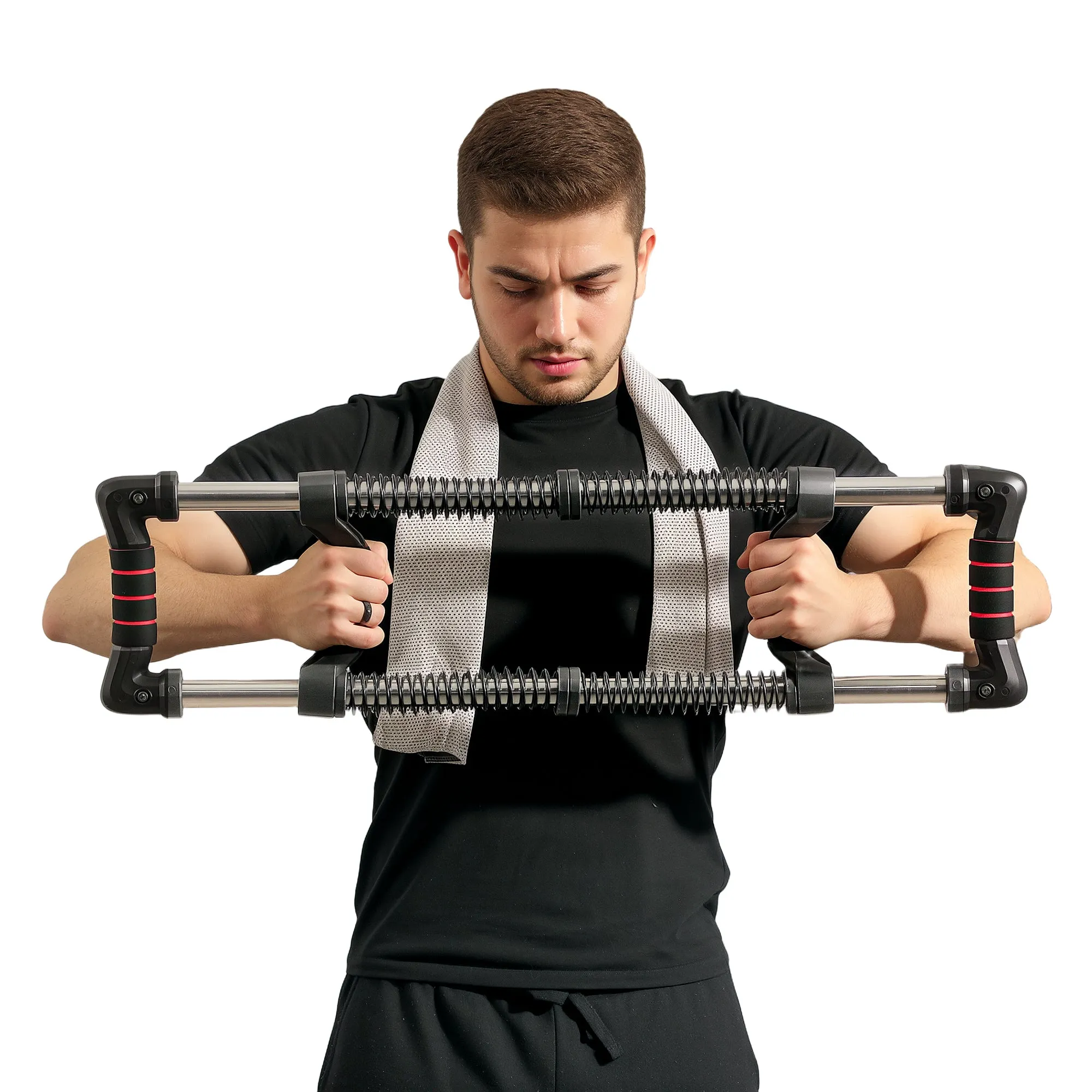 SPORTNOW Power Twister with 4 Springs with Resistance from 10 to 80 kg, in Stainless Steel, 80x22x5 cm, Black