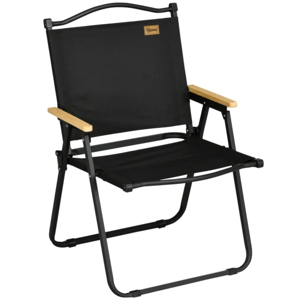 Folding Outdoor Chair with Armrests, Seat in Oxford Fabric and Steel, Black