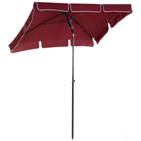Rectangular and Adjustable Garden Umbrella with Aluminum Pole, 2x1.3x2.5 m, Wine Red