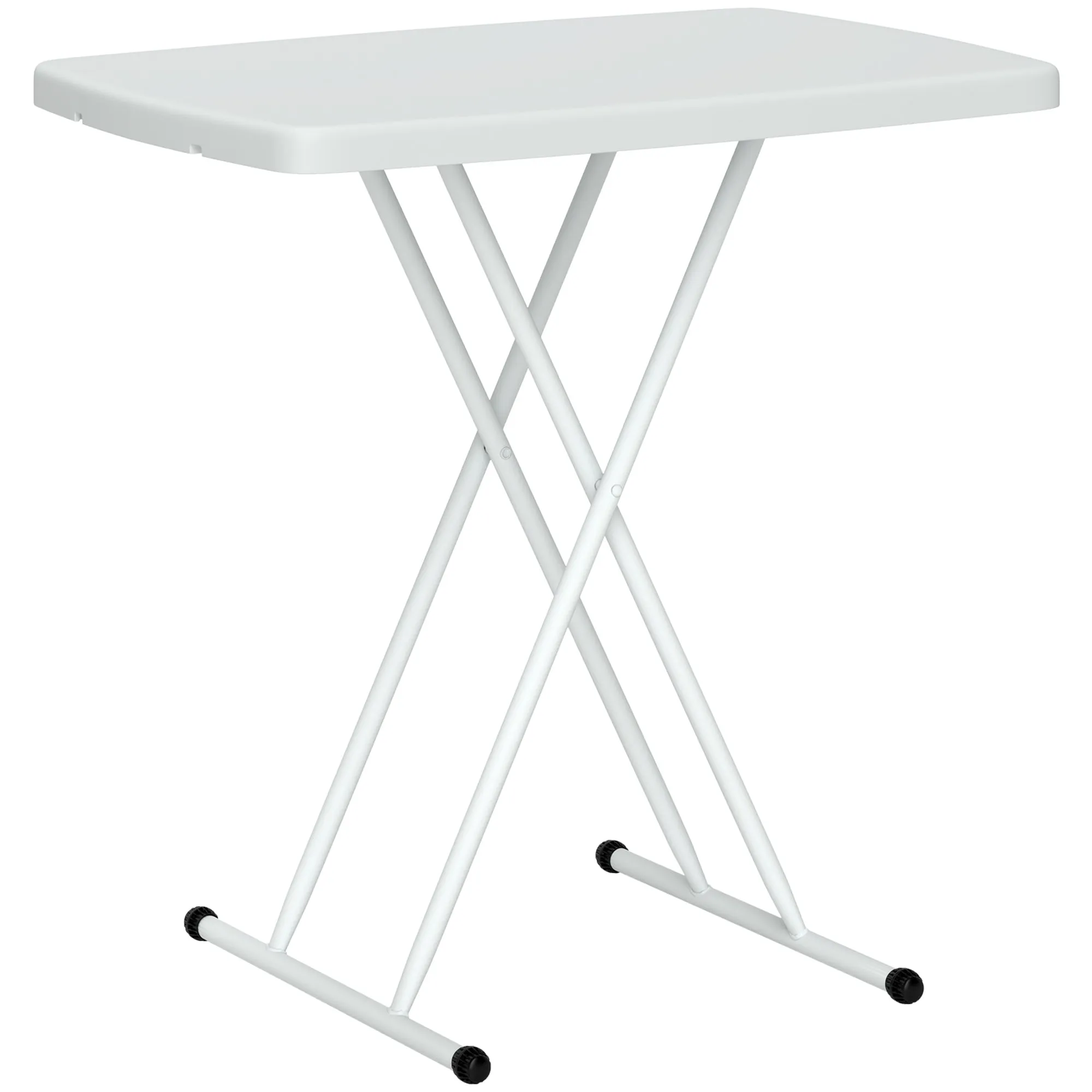 Folding Garden Coffee Table with Adjustable Height, Metal and HDPE, White