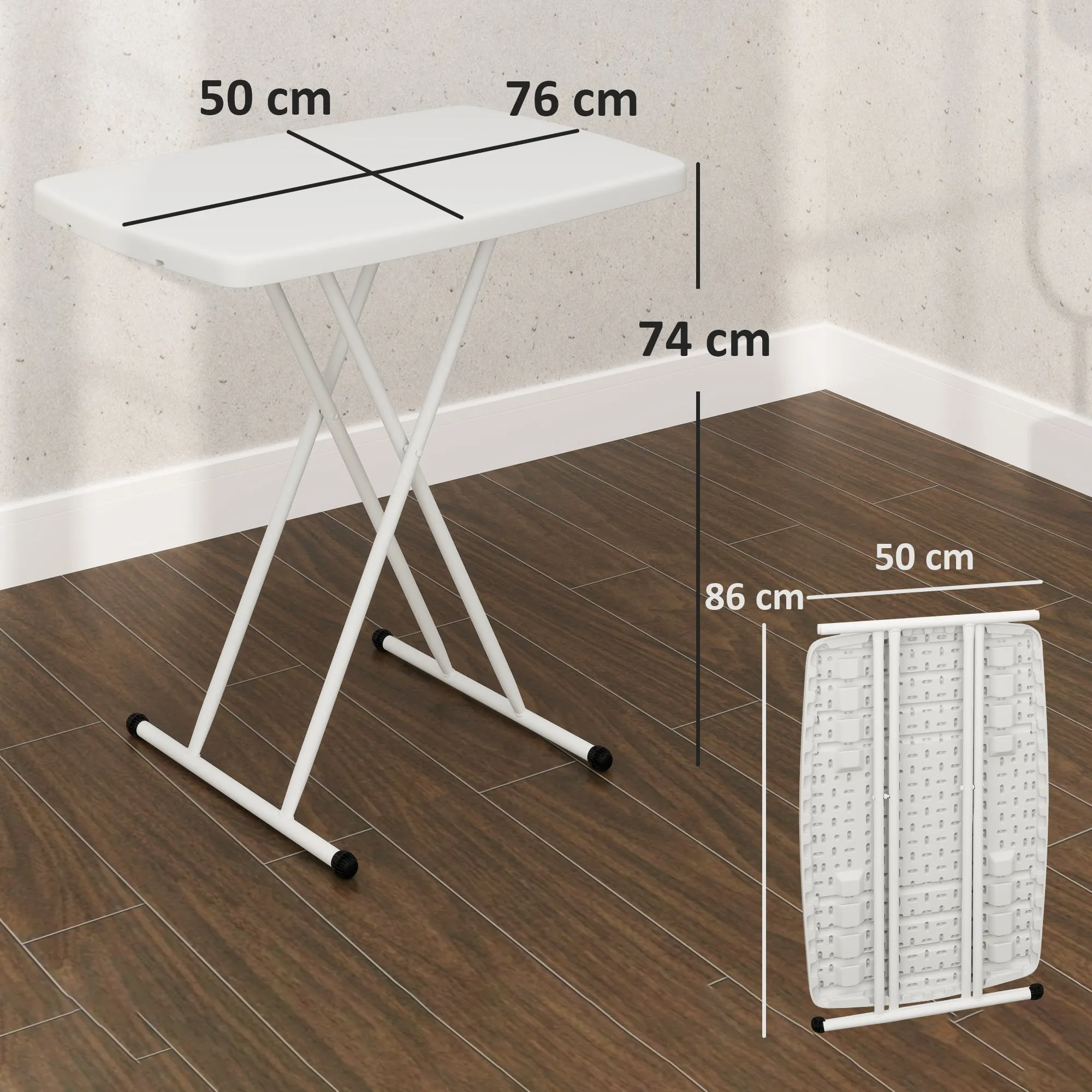 Folding Garden Coffee Table with Adjustable Height, Metal and HDPE, White - Image 3