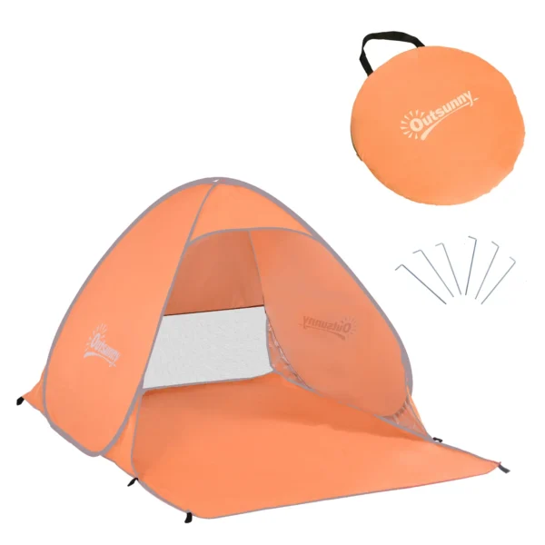 Pop Up Beach Tent with UV 30+ Protection and Transport Bag, 200x150x119 cm, Orange