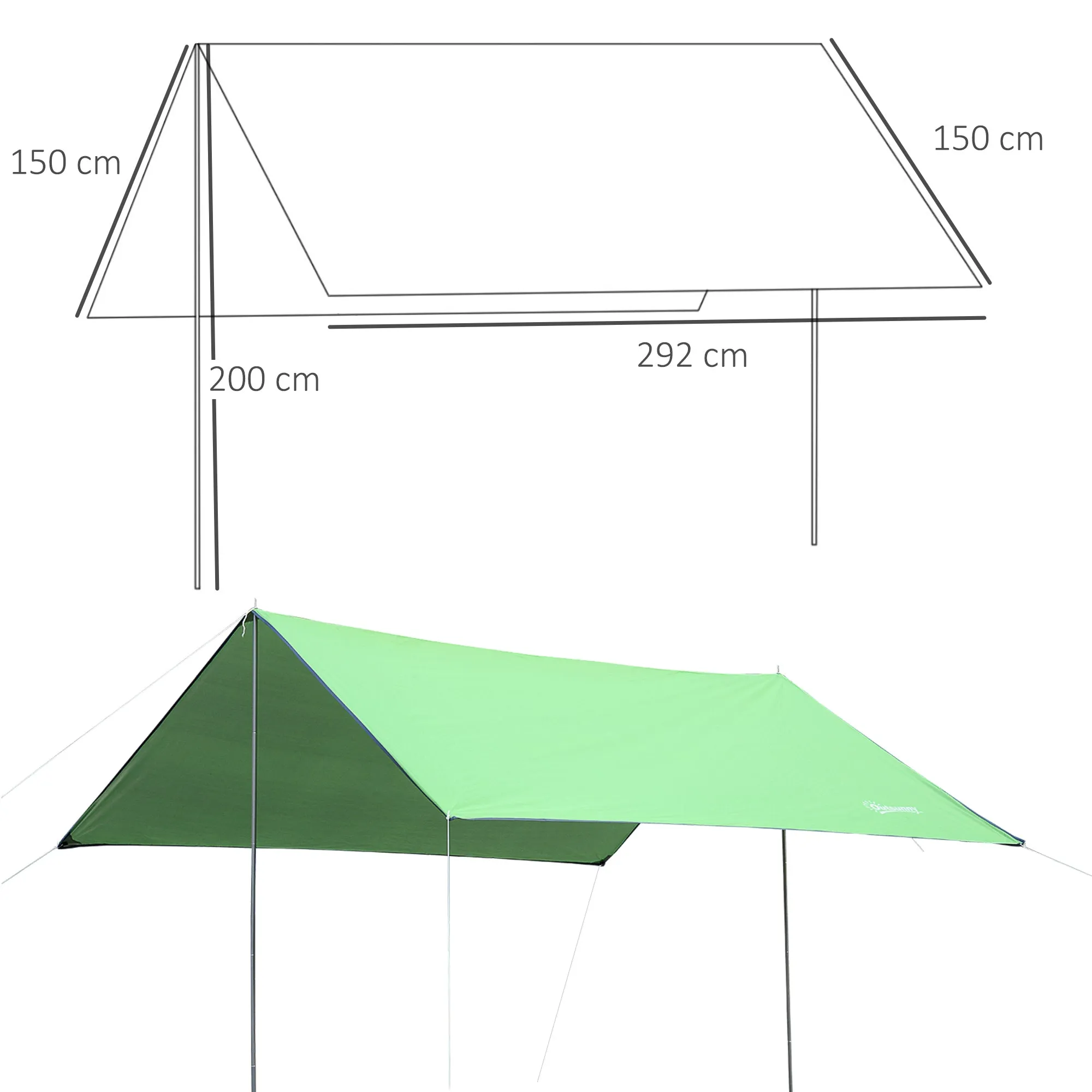 Portable Awning 3x3 m, Waterproof Awning for Camping and Beach, Green - Image 3