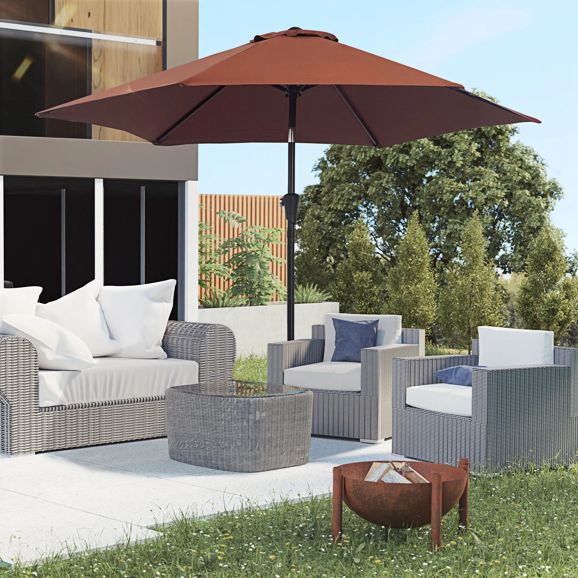 Tilting Garden Umbrella with Crank, in Aluminium, Metal and Polyester, Ø260x235 cm, Black and Coffee - Image 2