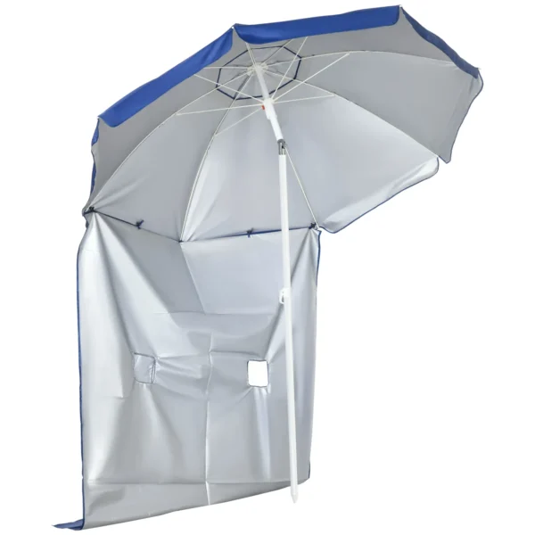 Tilting Beach Umbrella with Side Curtains, in Polyester and Steel, Ø191x211 cm, Blue and White
