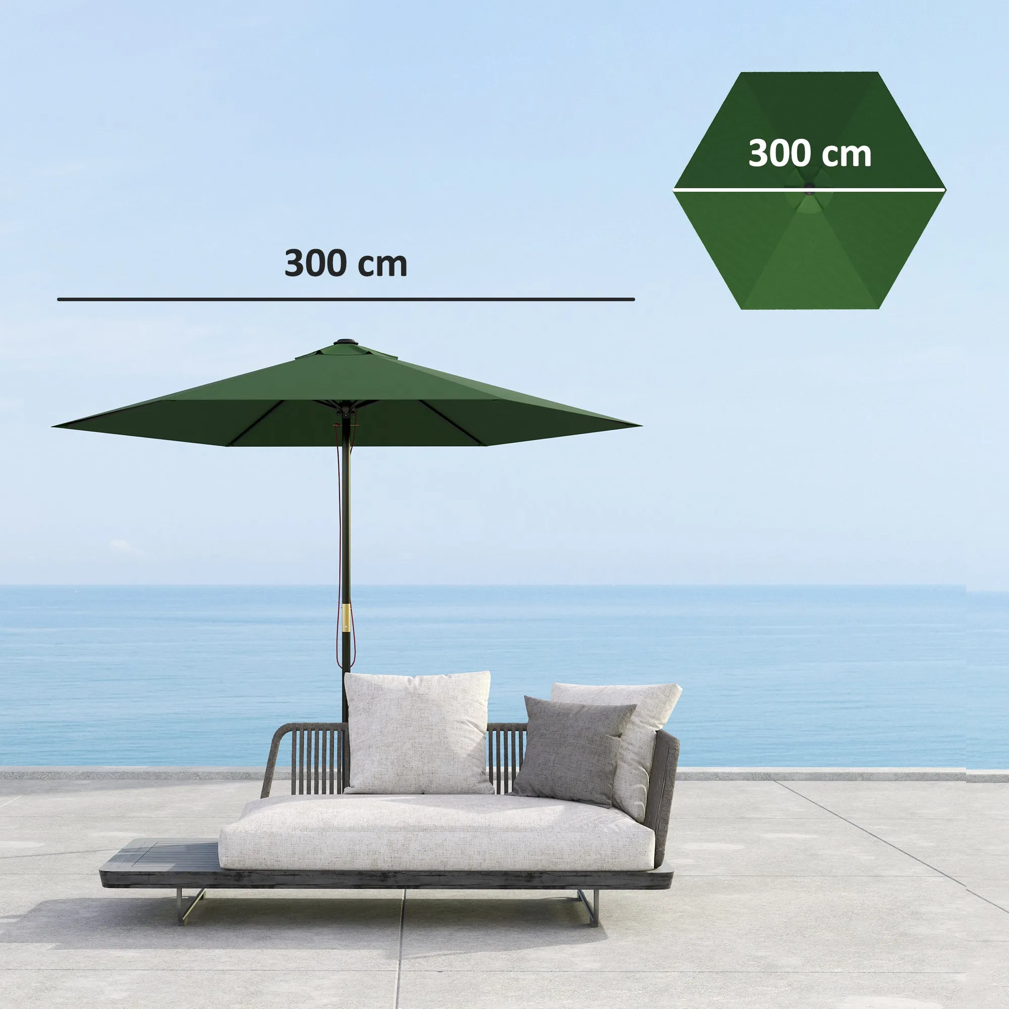 Replacement Canopy for Umbrella Ø3 m with Air Vents for Wooden and Steel Frames, Green - Image 3