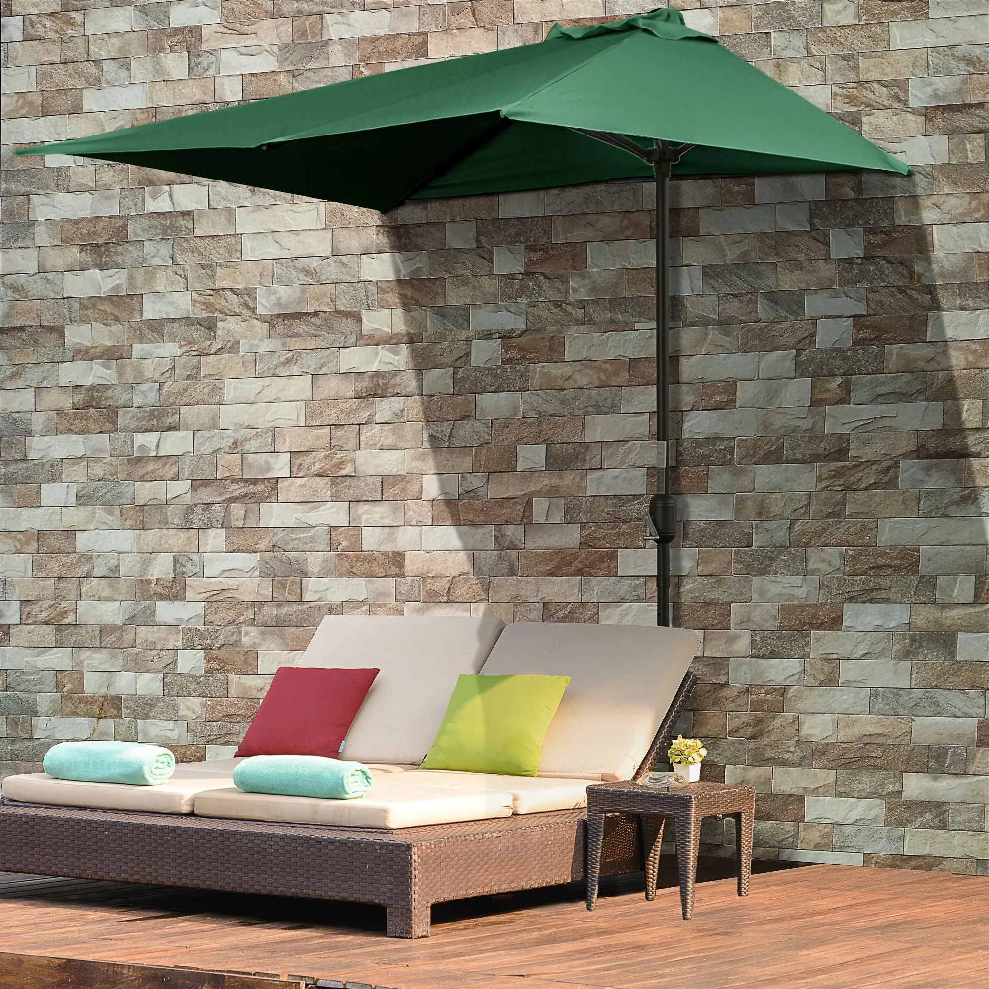 Space-Saving Mezzaluna Wall Umbrella with Crank Opening, Green - Image 2