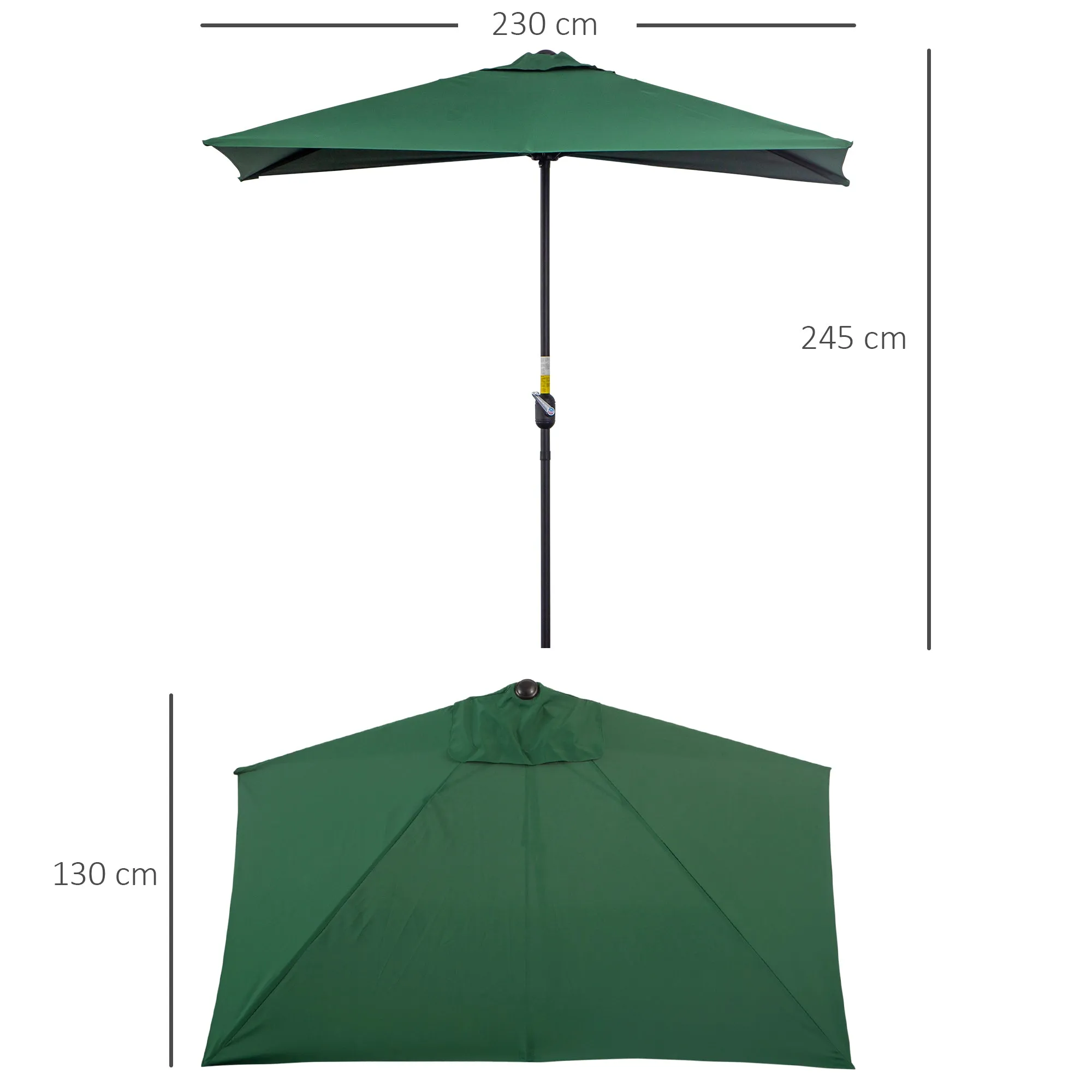 Space-Saving Mezzaluna Wall Umbrella with Crank Opening, Green - Image 3