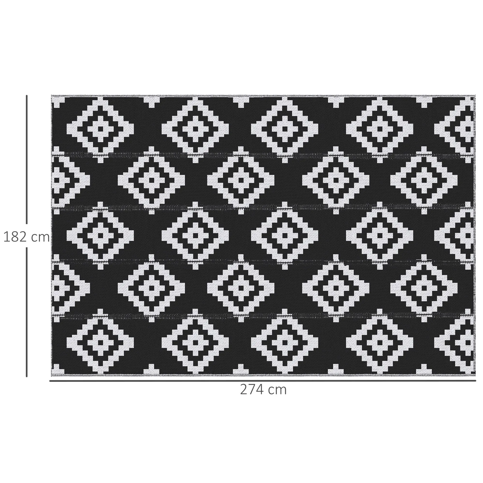 Reversible Geometric Pattern Outdoor Balcony and Terrace Rug, 2.74x1.82 m, Black and White - Image 3