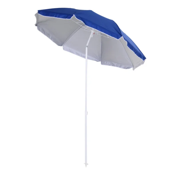 Tilting Beach Umbrella with Reflective Lining, in Steel and Polyester, Ø1.7x2.05 m, Blue