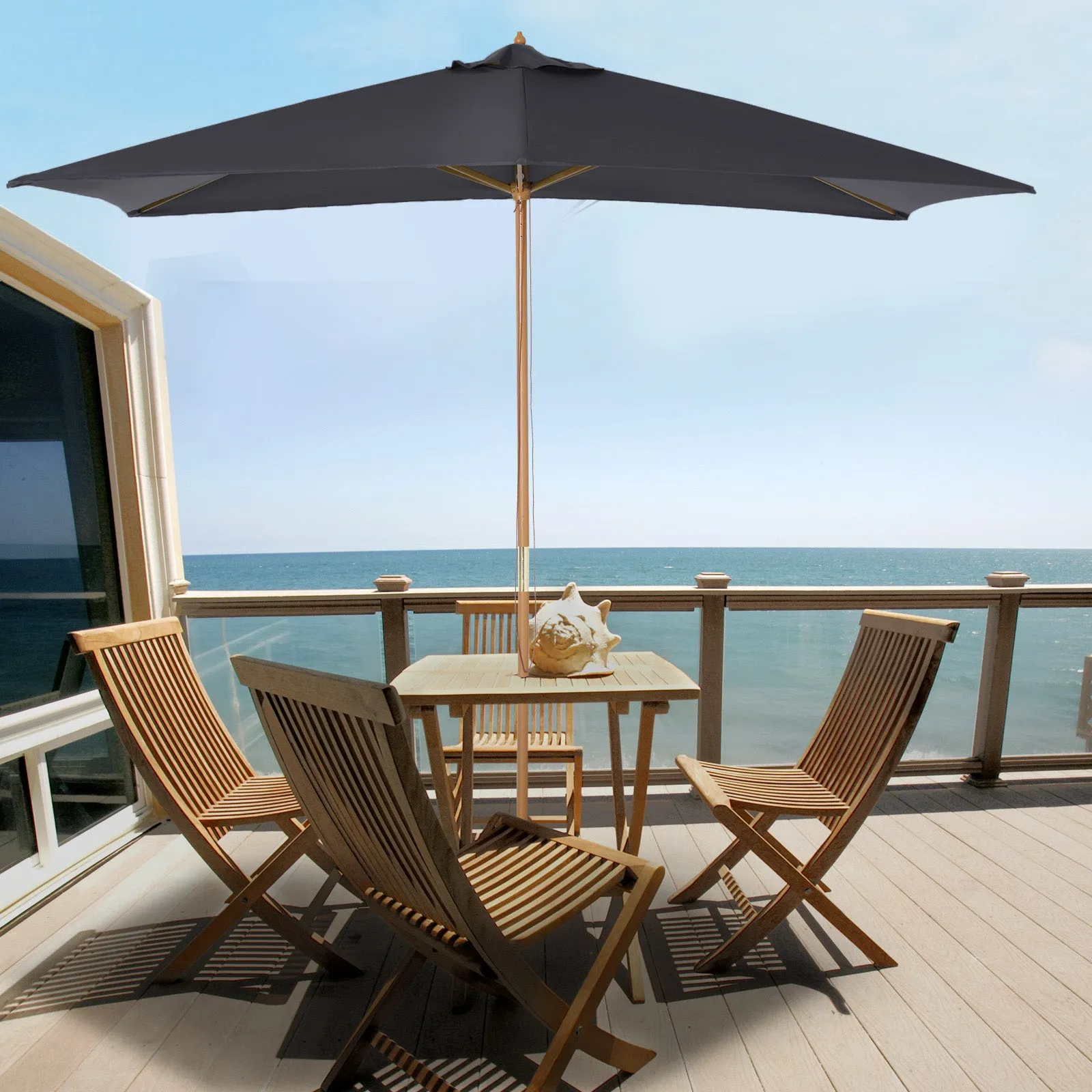 2x3m Wooden and Bamboo Garden Umbrella with 8 Ribs and Polyester Cover, Dark Grey - Image 2