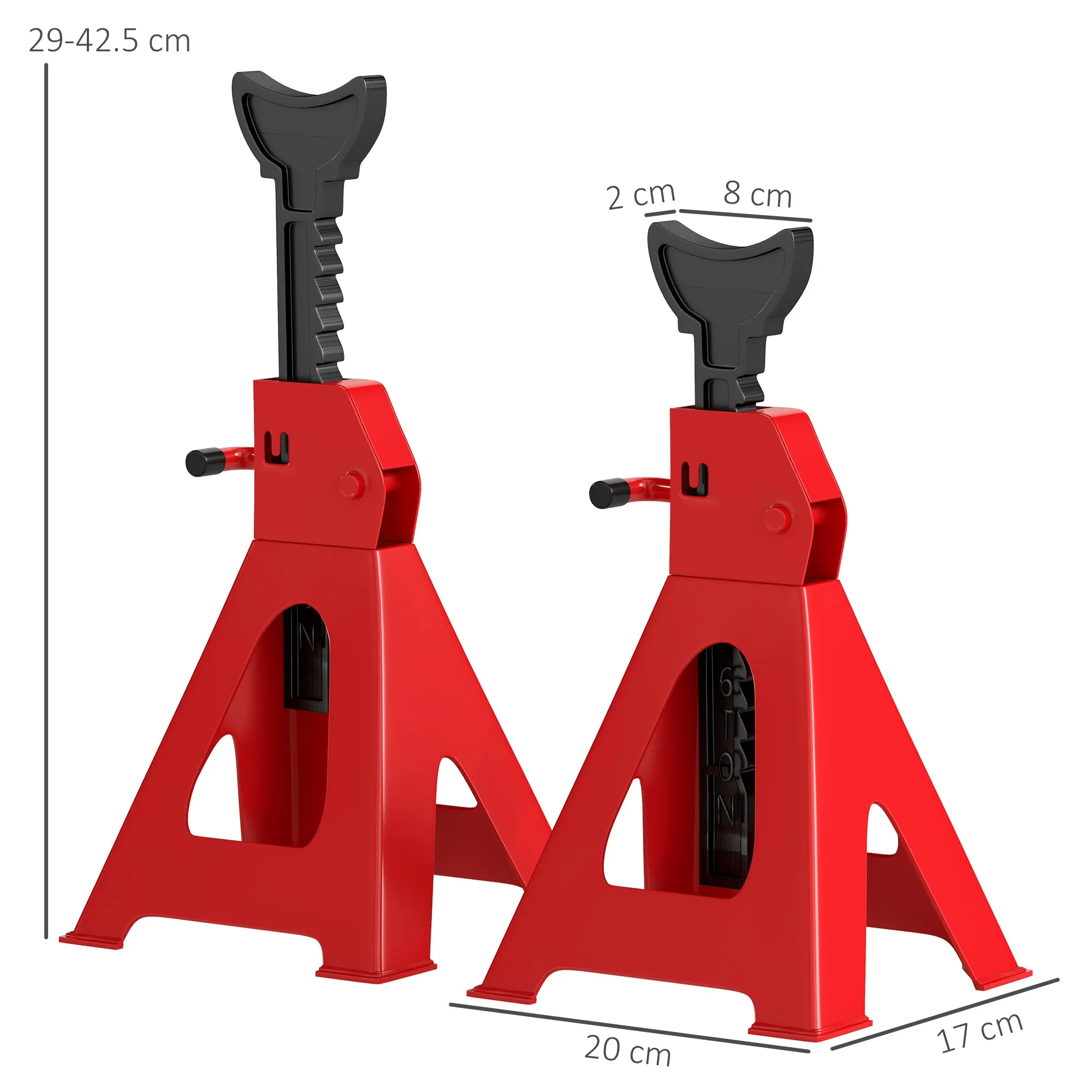 Set of 2 3-ton Car Stands Adjustable from 29-42.5 cm, Carbon Steel and Cast Iron, Red - Image 3