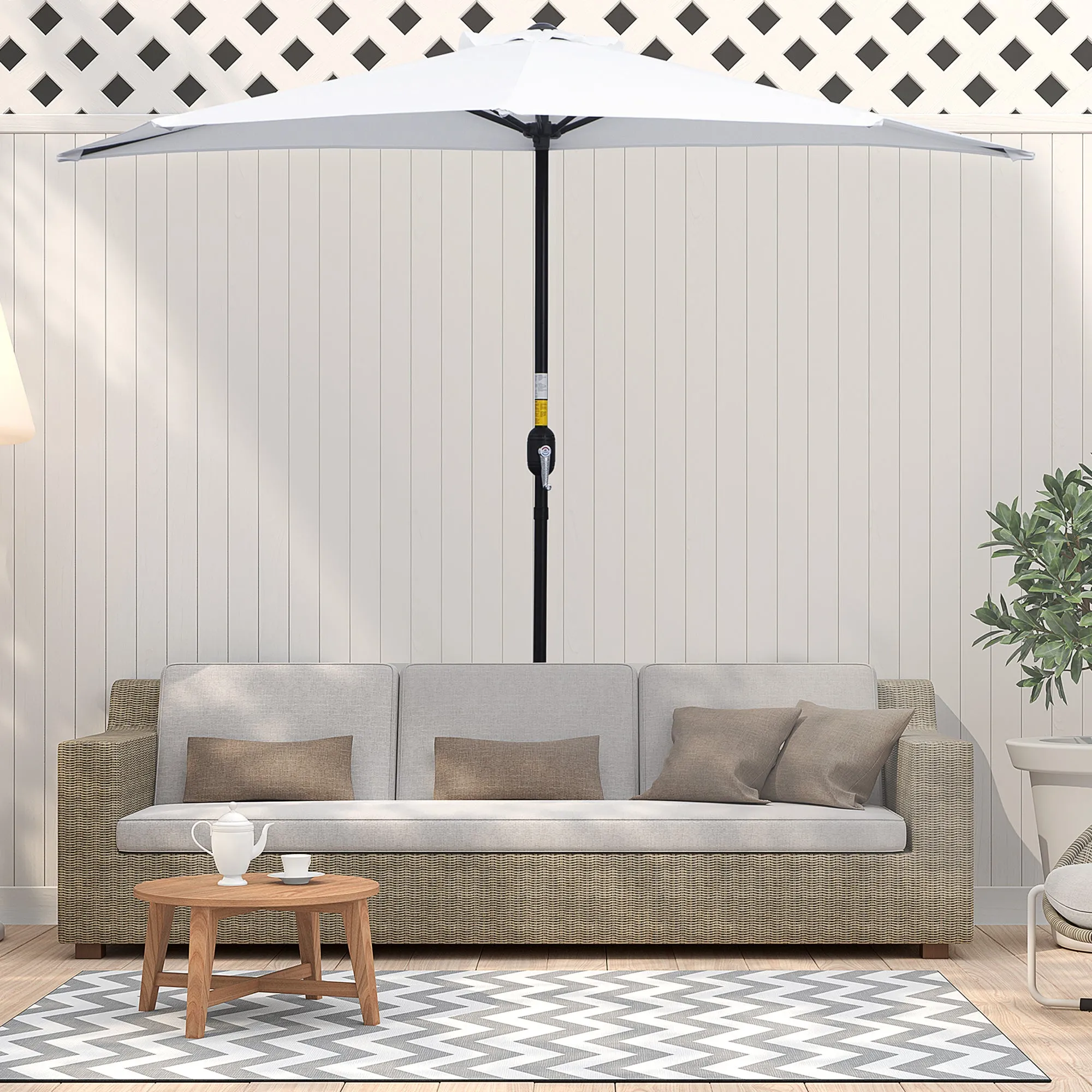 Crescent Moon Terrace Umbrella with Crank Opening and 2-Section Pole, 2.6x1.35 m, White - Image 2