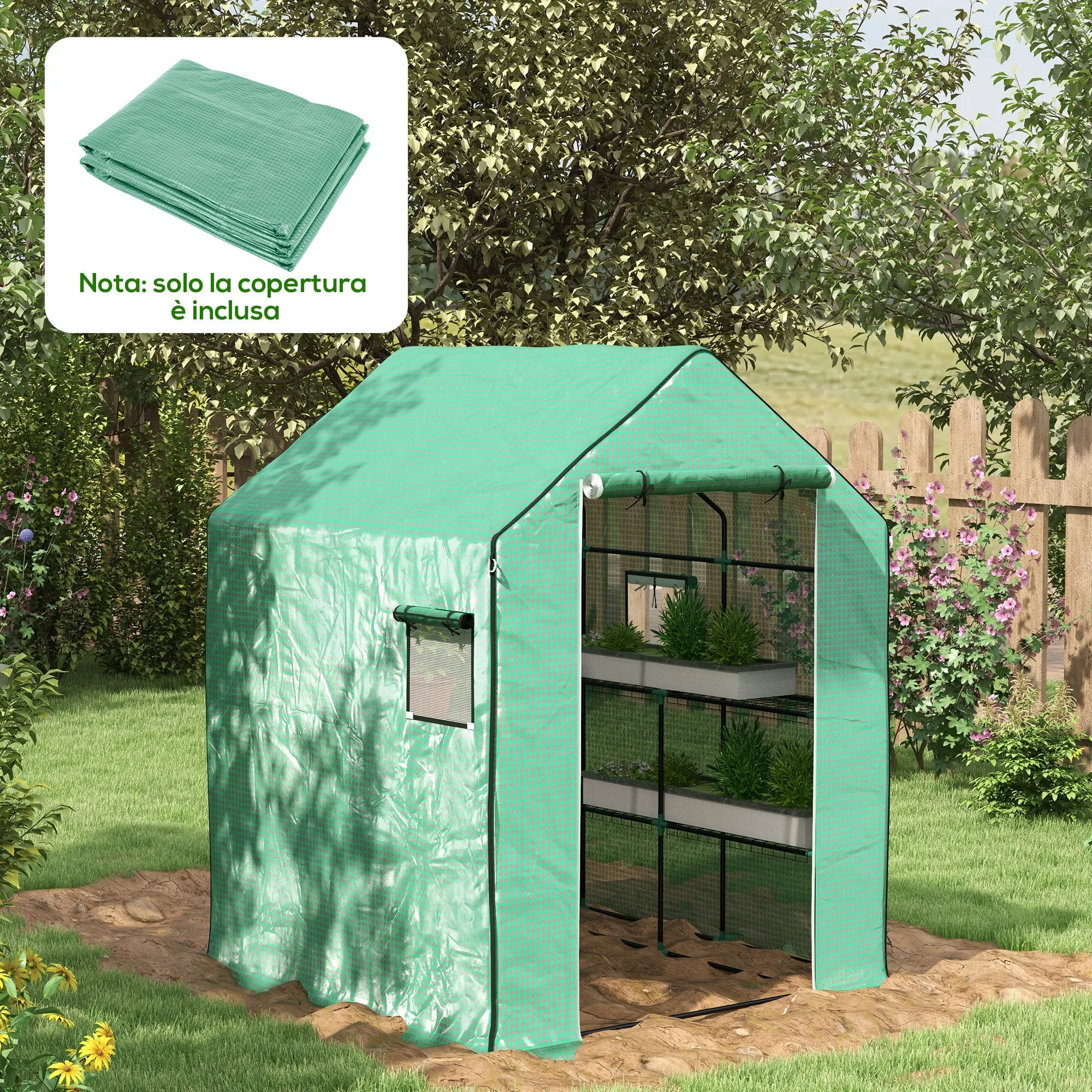 PE Cover for Garden Greenhouse with Hinged Door and Windows, 140x143x190cm, Green (COVER ONLY) - Image 2
