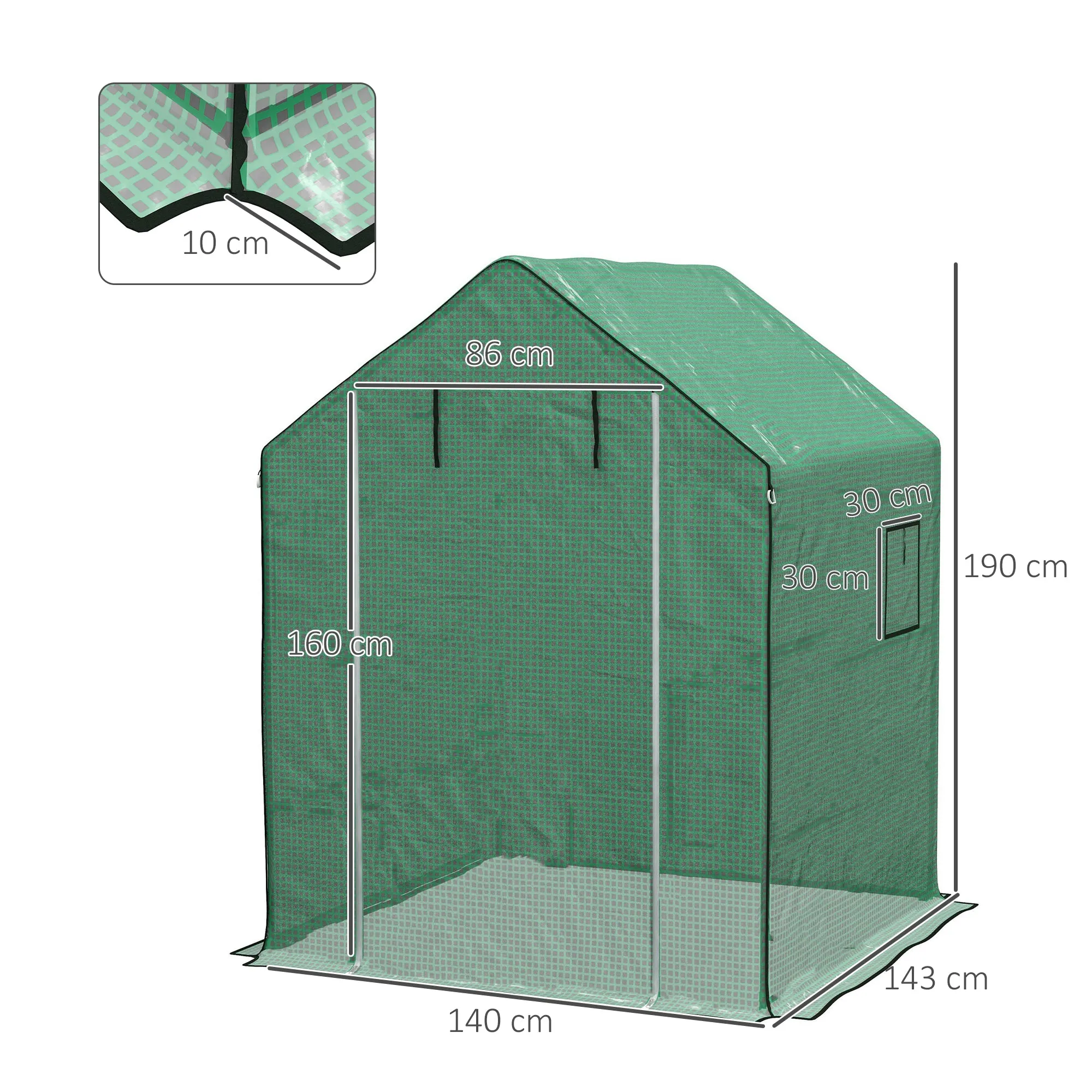 PE Cover for Garden Greenhouse with Hinged Door and Windows, 140x143x190cm, Green (COVER ONLY) - Image 3