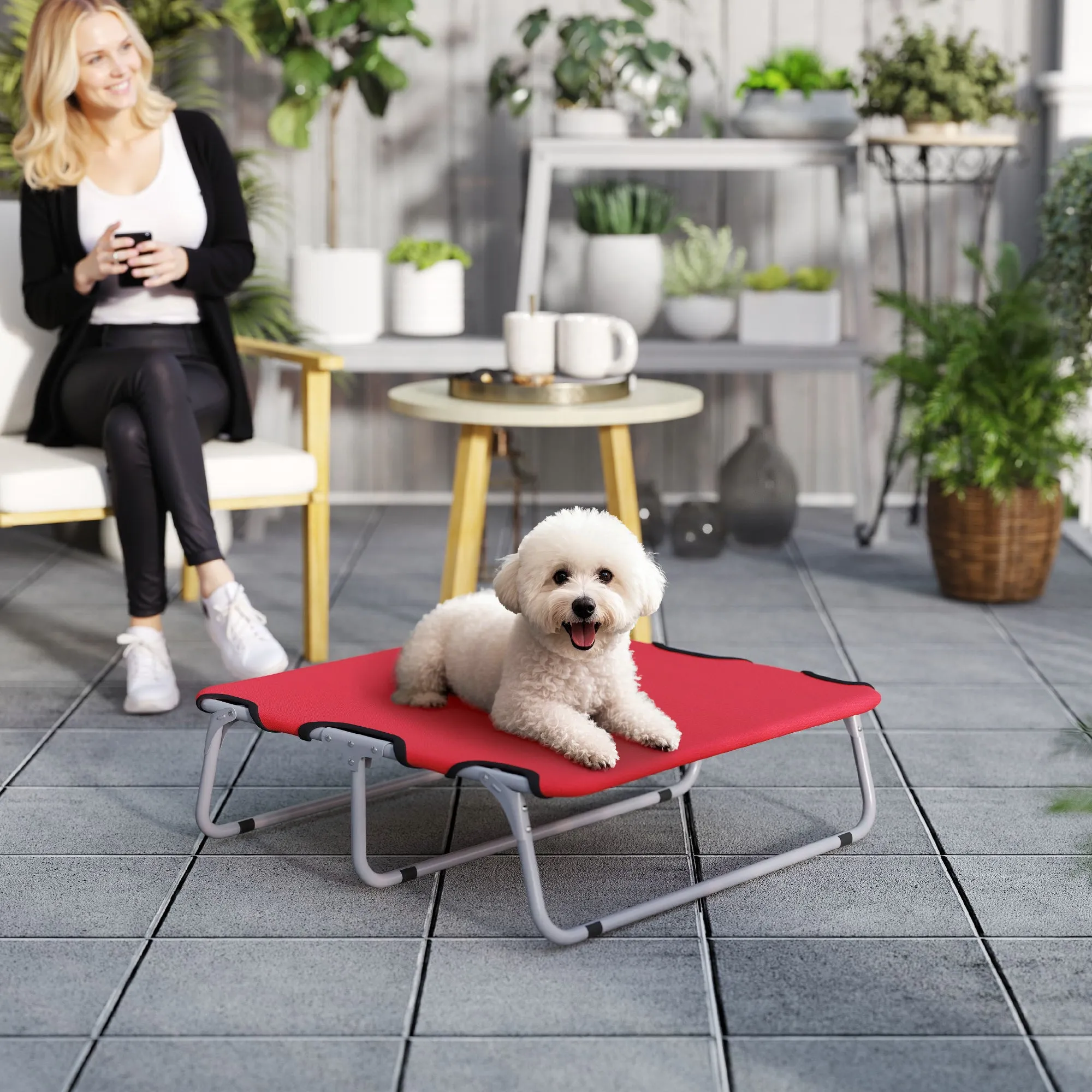 Foldable Bed for Small Dogs for Indoors and Outdoors, Metal and Oxford Fabric, 71x58x20 cm, Red - Image 2