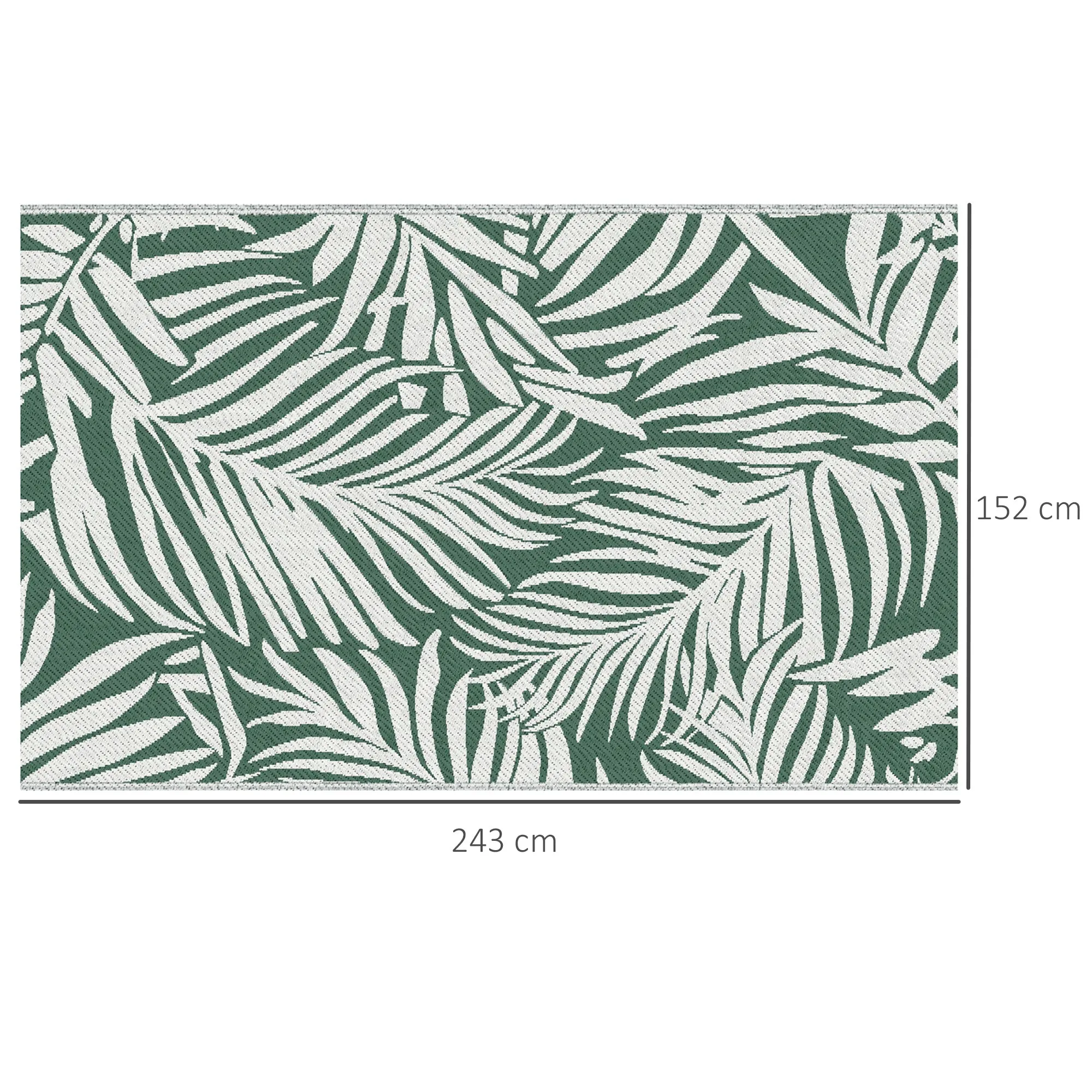 Reversible Outdoor Balcony and Terrace Rug with Leaf Pattern, 152x243 cm, Green and White - Image 3