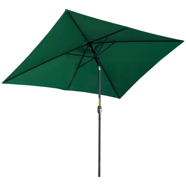 Rectangular Umbrella 2x3 m Foldable and Adjustable with Crank, in Aluminum and Polyester, Green and Black
