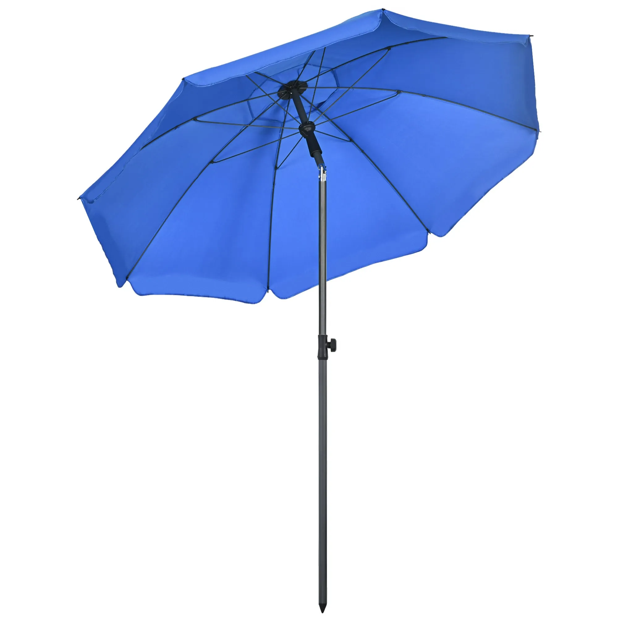 Beach Umbrella 1.8x2 m with 45° Reclining and 8 Ribs, Polyester and Steel, Blue