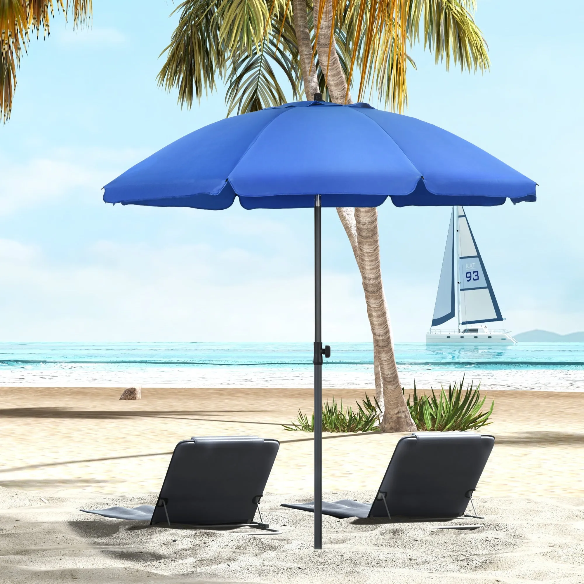 Beach Umbrella 1.8x2 m with 45° Reclining and 8 Ribs, Polyester and Steel, Blue - Image 2