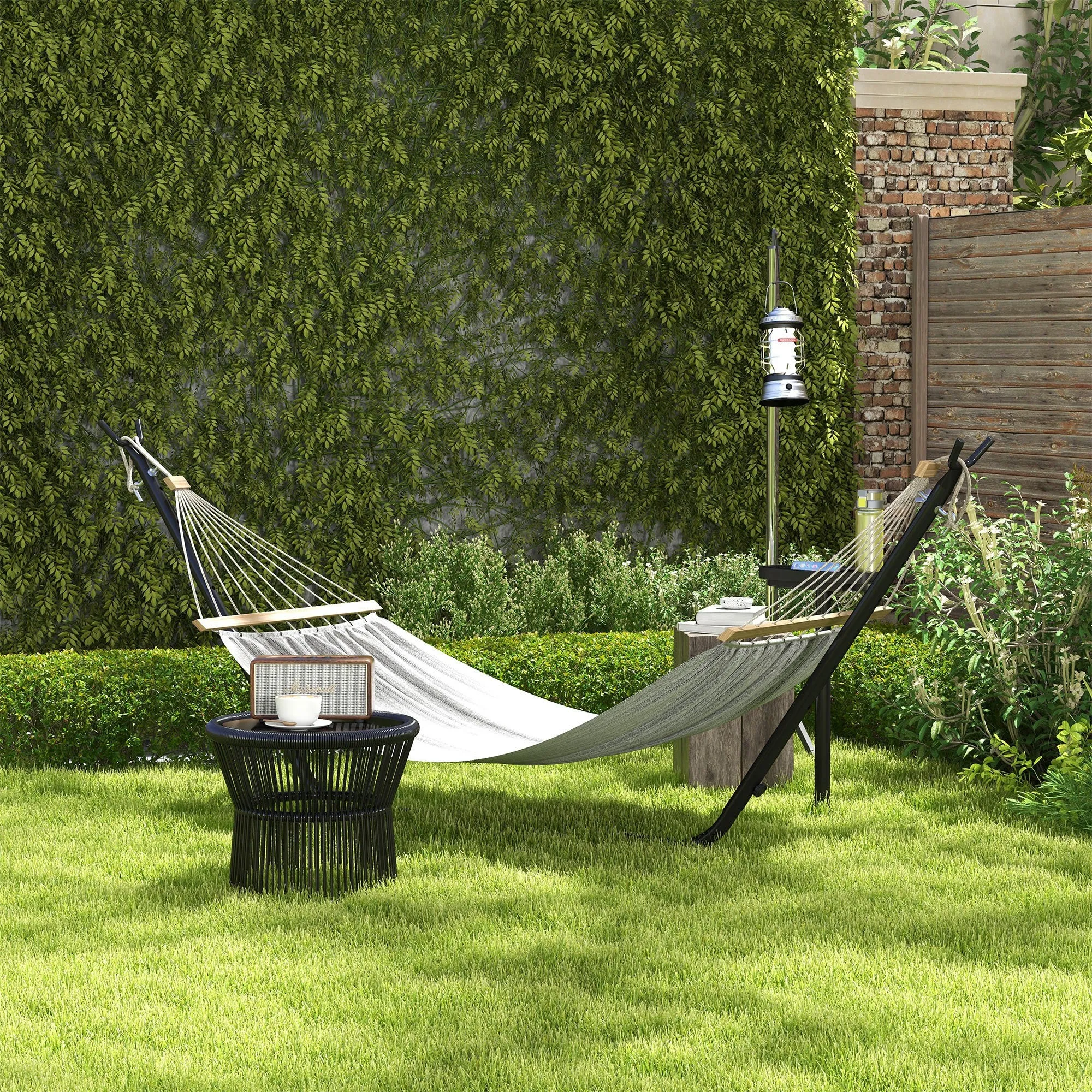 Steel Hammock Stand with Integrated Table and Maximum Load 150kg, Black - Image 2